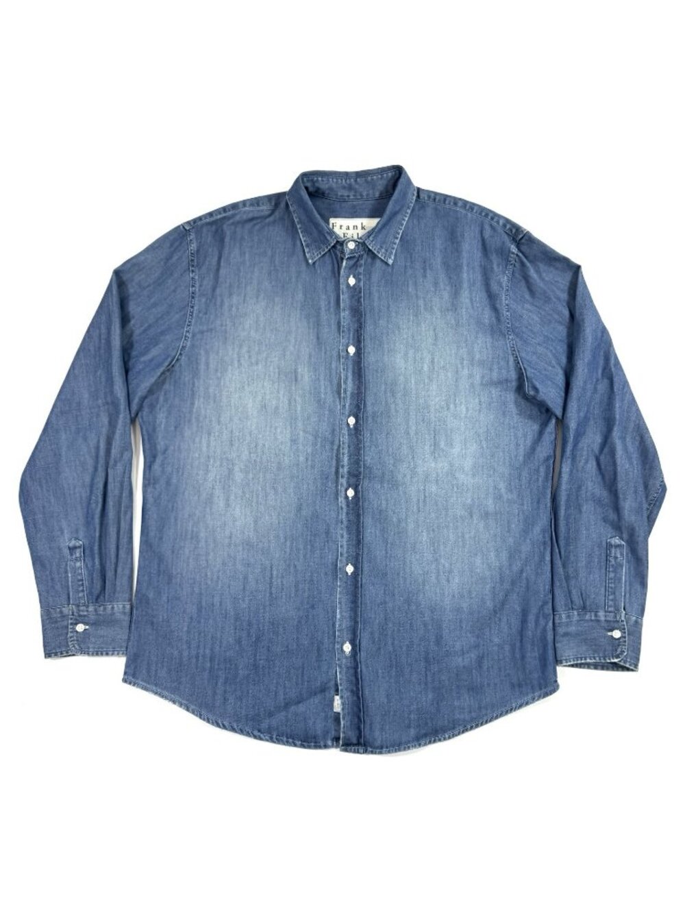 Frank Eileen Mens Paul Shirt Size Large Distressed Denim Blue Long Sleeve USA